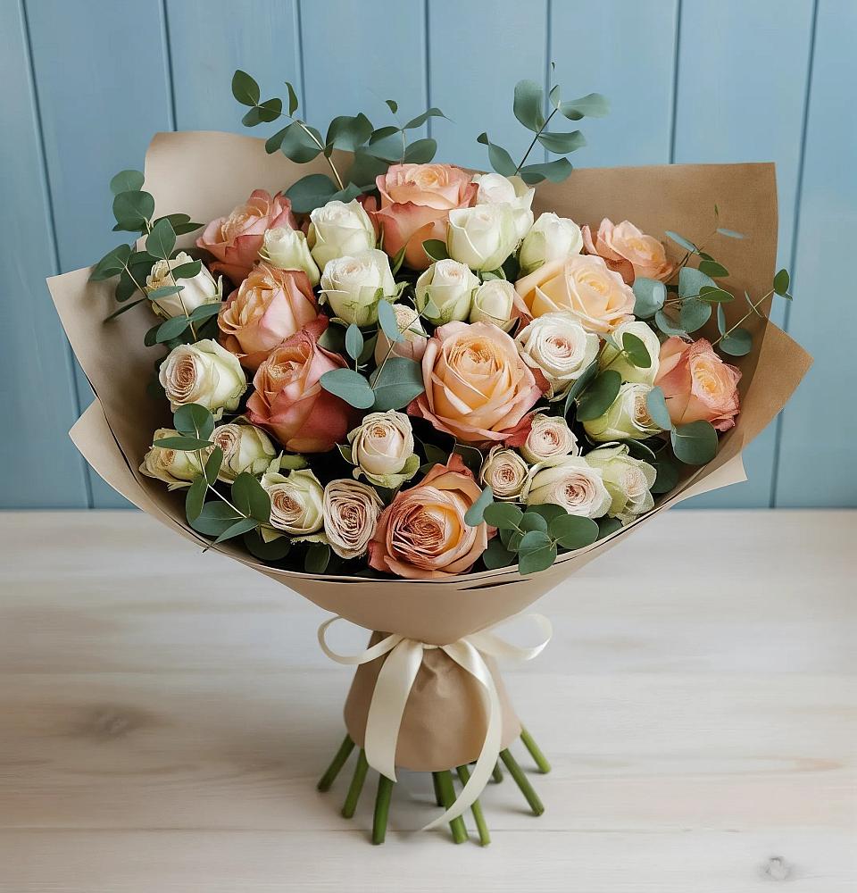 Букет цветов из: Альстромерии и Розы в Кипень