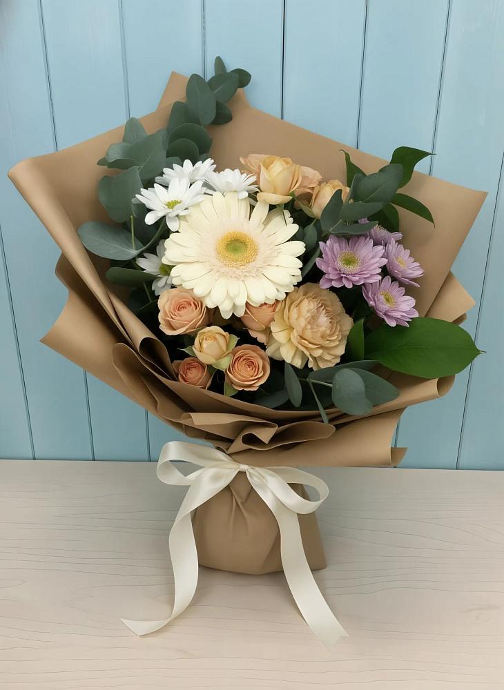 Букет цветов из: Герберы и Хризантемы в Кипень