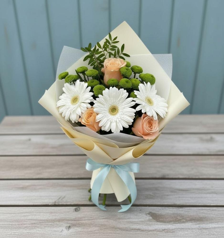 Букет цветов из: Герберы, Розы и Хризантемы в Кипень