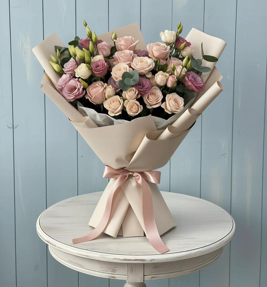 Букет цветов из: Розы и Лизиантусы в Кипень