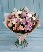 Букет цветов из:  Хризантемы, Розы и Альстромерии в Кипень